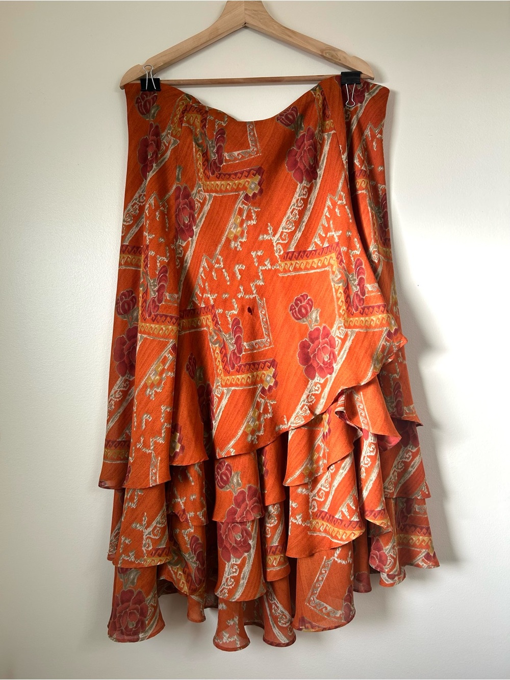 Coldwater Creek Vintage Orange Floral Asymmetrical Ruffle Skirt | 1X
